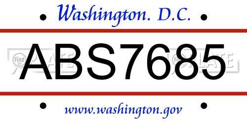 ABS7685 District Of Columbia License Plate