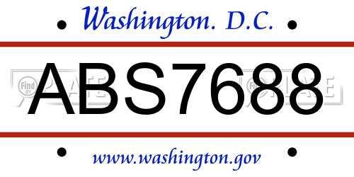 ABS7688 District Of Columbia License Plate
