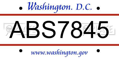 ABS7845 District Of Columbia License Plate