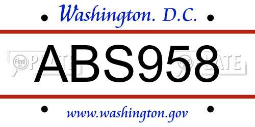 ABS958 District Of Columbia License Plate
