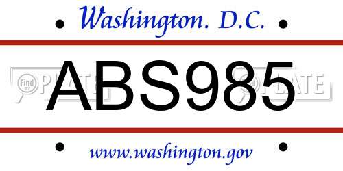 ABS985 District Of Columbia License Plate