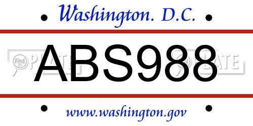 ABS988 District Of Columbia License Plate