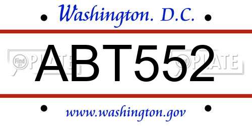 ABT552 District Of Columbia License Plate
