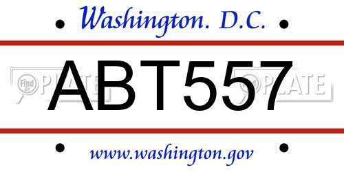 ABT557 District Of Columbia License Plate