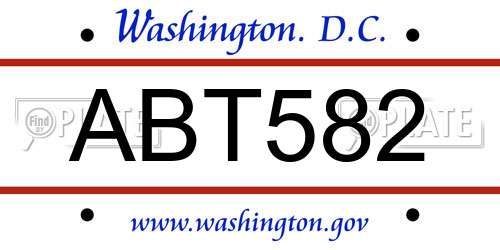 ABT582 District Of Columbia License Plate