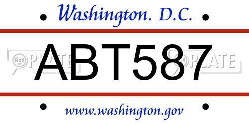 ABT587 District Of Columbia License Plate