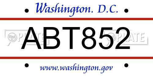 ABT852 District Of Columbia License Plate