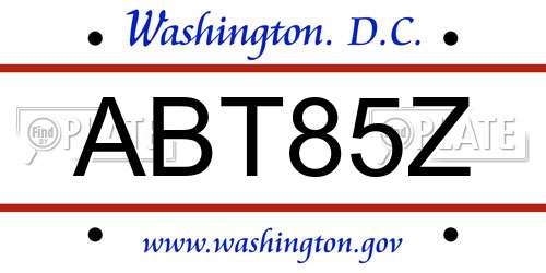 ABT85Z District Of Columbia License Plate