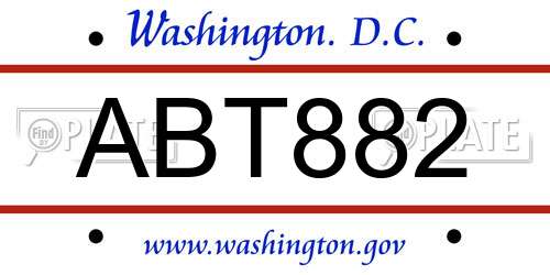 ABT882 District Of Columbia License Plate
