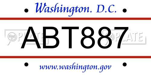 ABT887 District Of Columbia License Plate