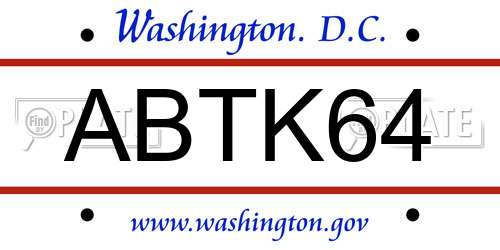 ABTK64 District Of Columbia License Plate