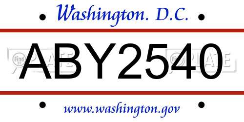 ABY2540 District Of Columbia License Plate