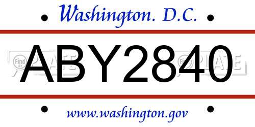 ABY2840 District Of Columbia License Plate
