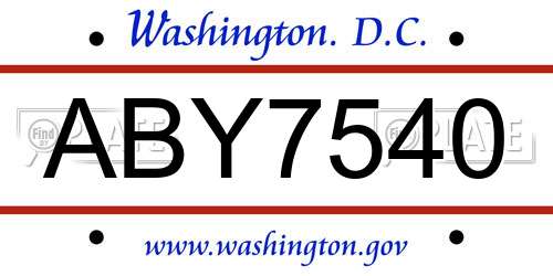ABY7540 District Of Columbia License Plate