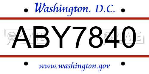ABY7840 District Of Columbia License Plate