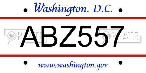 ABZ557 District Of Columbia License Plate