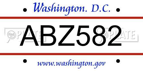 ABZ582 District Of Columbia License Plate
