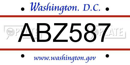ABZ587 District Of Columbia License Plate