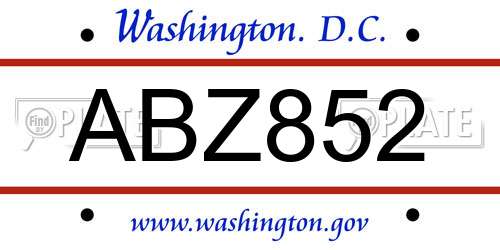 ABZ852 District Of Columbia License Plate