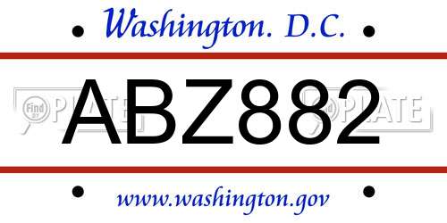 ABZ882 District Of Columbia License Plate