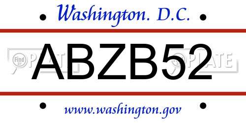 ABZB52 District Of Columbia License Plate
