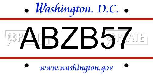 ABZB57 District Of Columbia License Plate