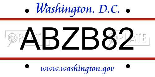 ABZB82 District Of Columbia License Plate