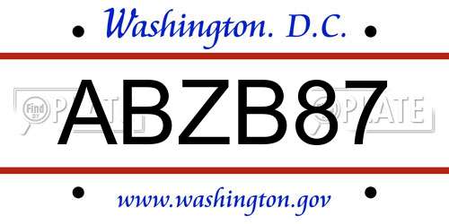 ABZB87 District Of Columbia License Plate