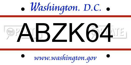 ABZK64 District Of Columbia License Plate