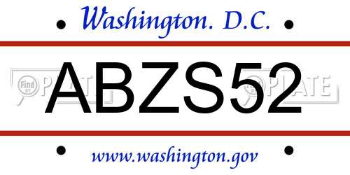 ABZS52 District Of Columbia License Plate