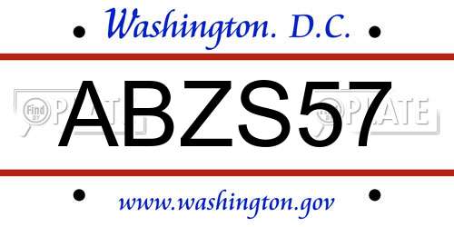 ABZS57 District Of Columbia License Plate