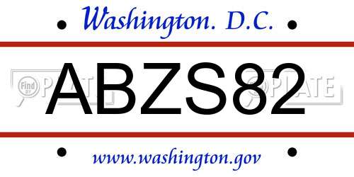 ABZS82 District Of Columbia License Plate