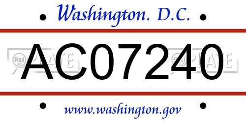 AC07240 District Of Columbia License Plate