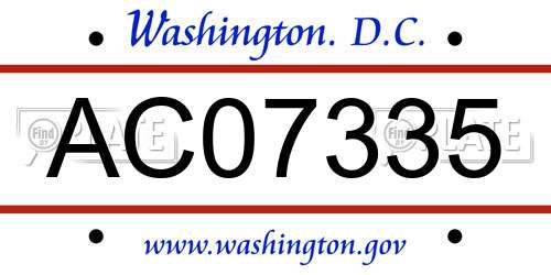 AC07335 District Of Columbia License Plate