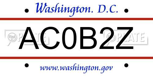 AC0B2Z District Of Columbia License Plate