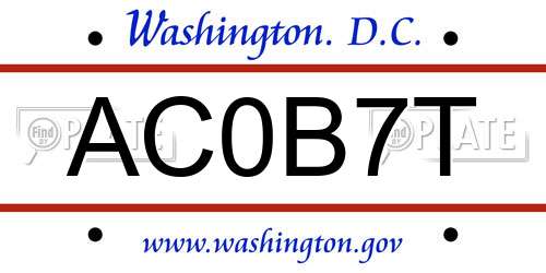AC0B7T District Of Columbia License Plate