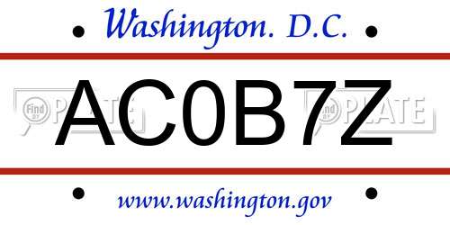 AC0B7Z District Of Columbia License Plate