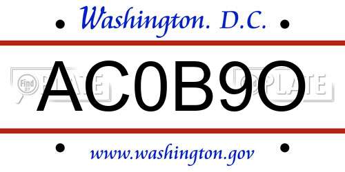 AC0B9O District Of Columbia License Plate