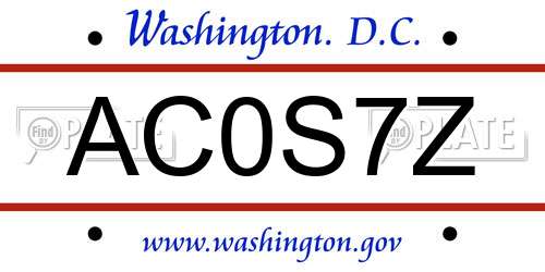 AC0S7Z District Of Columbia License Plate