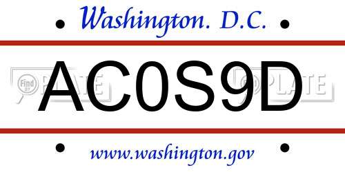 AC0S9D District Of Columbia License Plate