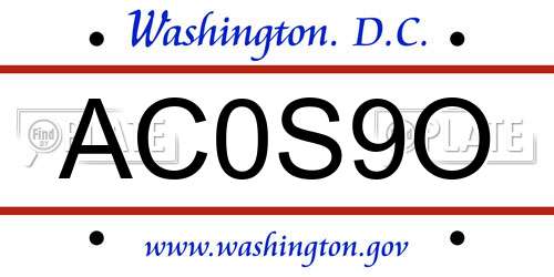 AC0S9O District Of Columbia License Plate
