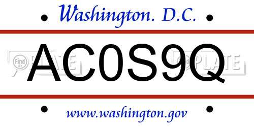 AC0S9Q District Of Columbia License Plate