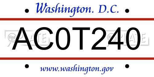 AC0T240 District Of Columbia License Plate