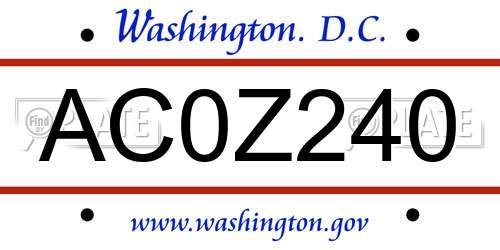 AC0Z240 District Of Columbia License Plate