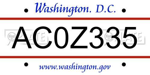 AC0Z335 District Of Columbia License Plate