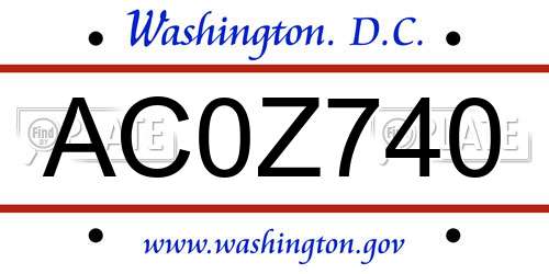 AC0Z740 District Of Columbia License Plate