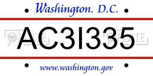 AC3I335 District Of Columbia License Plate