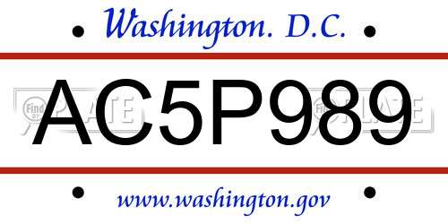 AC5P989 District Of Columbia License Plate