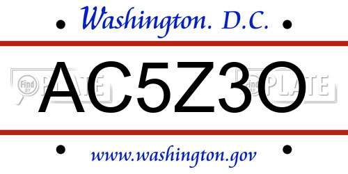AC5Z3O District Of Columbia License Plate