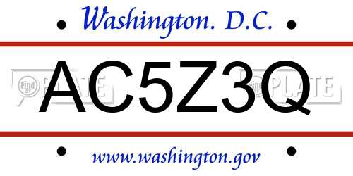 AC5Z3Q District Of Columbia License Plate